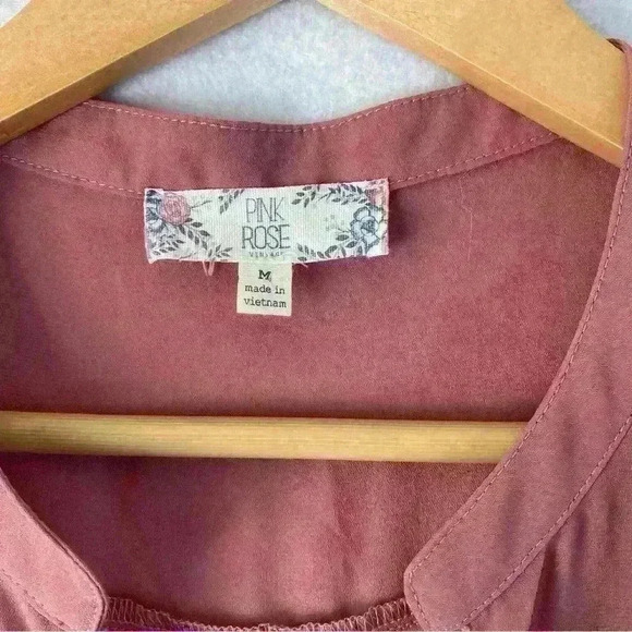 Pink Rose Women's Short Sleeve Button Front Tie Waist Pink Coral Blouse Medium - Picture 6 of 12